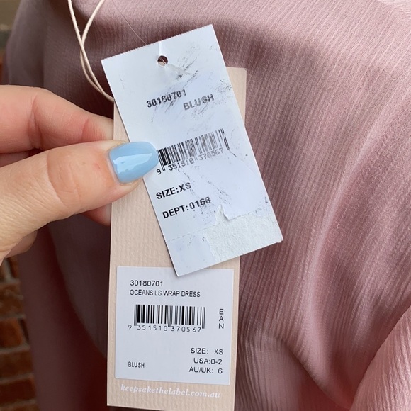 KEEPSAKE the Label NWT Oceans LS Asymmetrical Hem Wrap Mini Dress in Blush XS - Picture 7 of 9